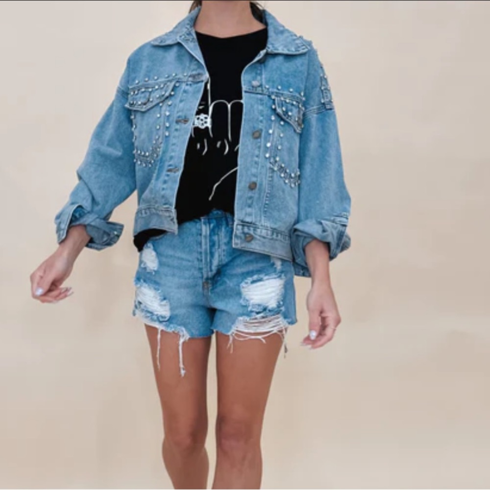 Sparkle rhinestone denim jean jacket shop talulah